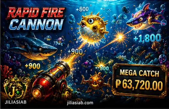 JILIASIA fishing mobile screen with target field, cannon value, and active control mode